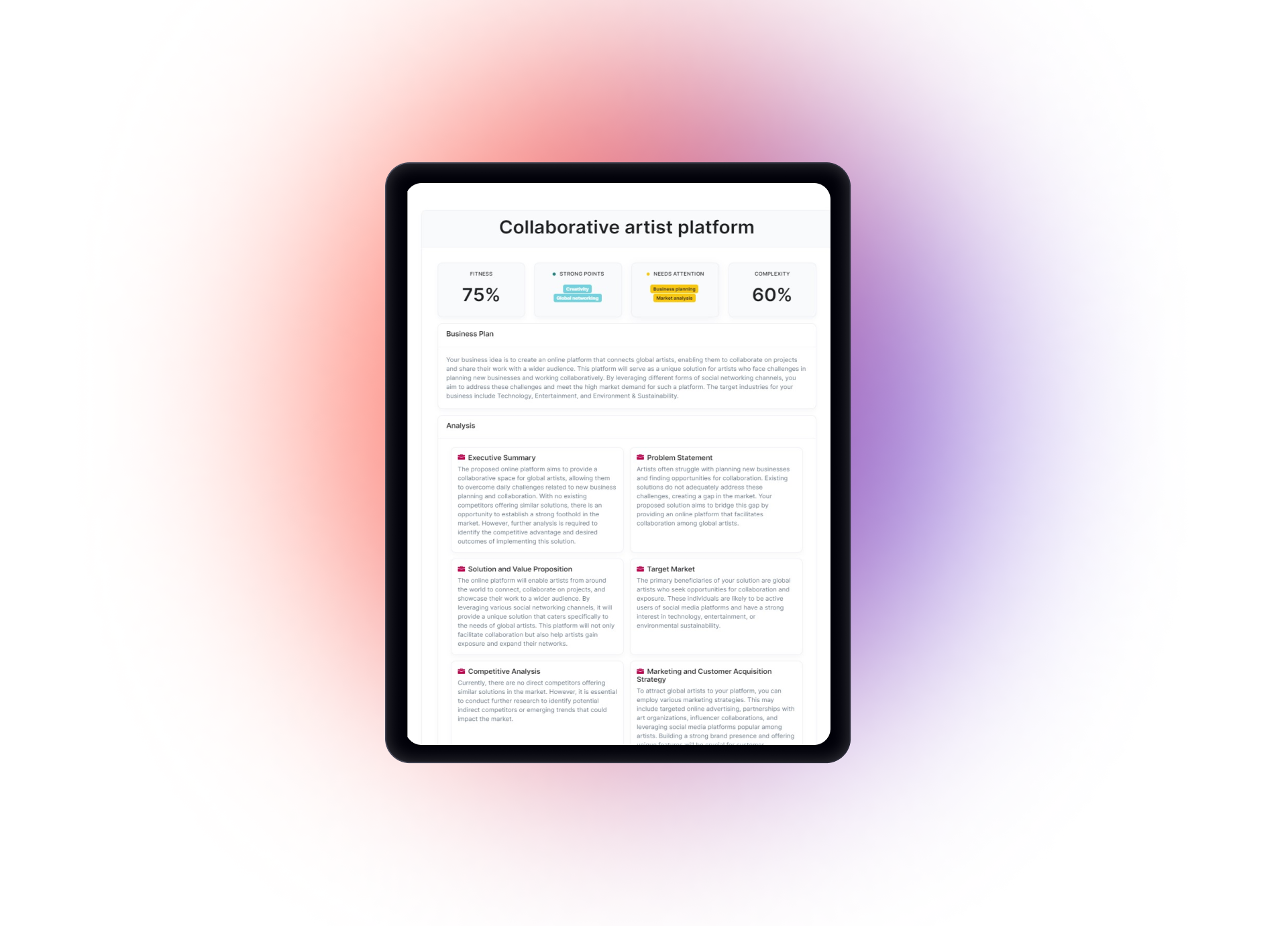 ValueFormer BizAnalyzer data analysis report